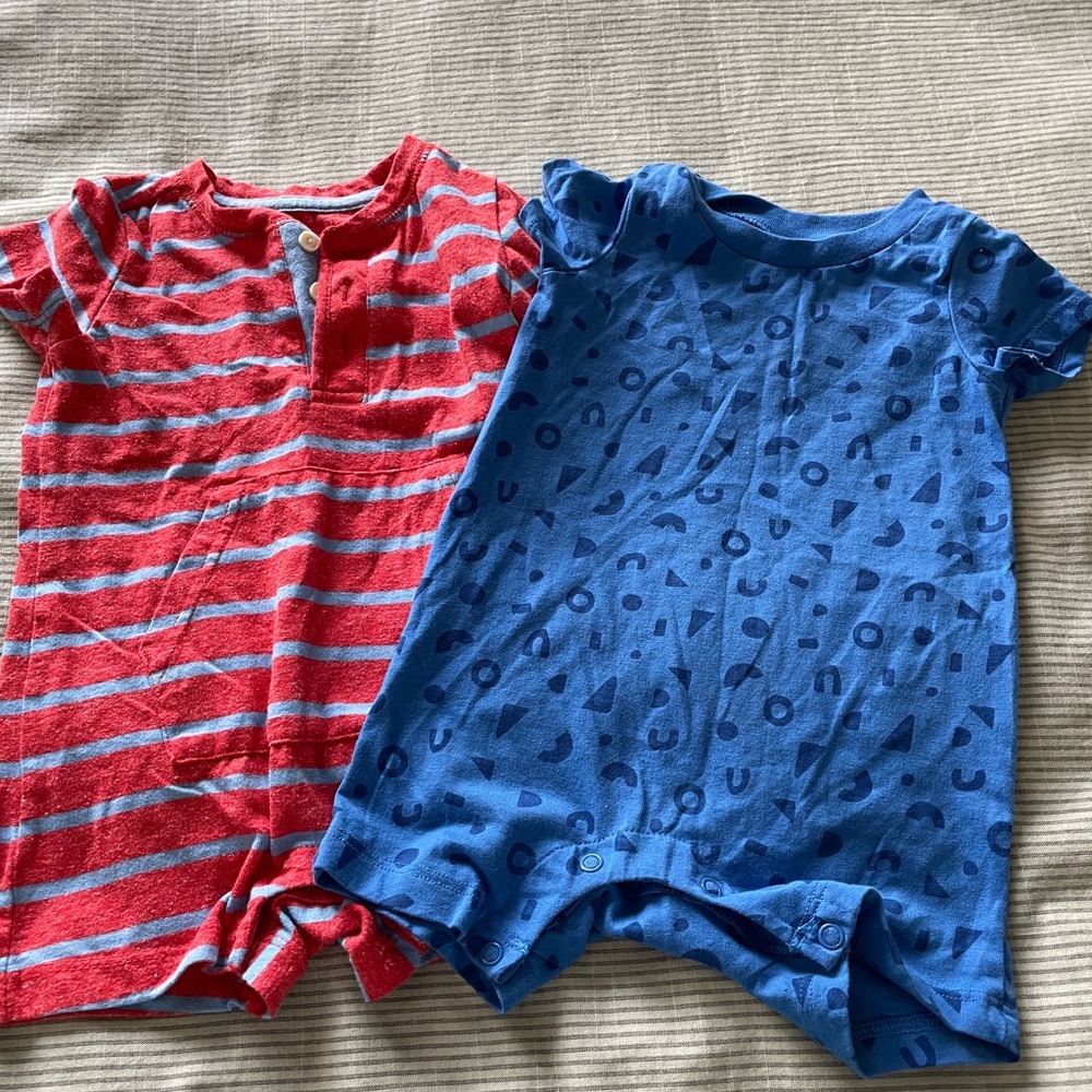 2 Baby Rompers primary and okie dokie brand